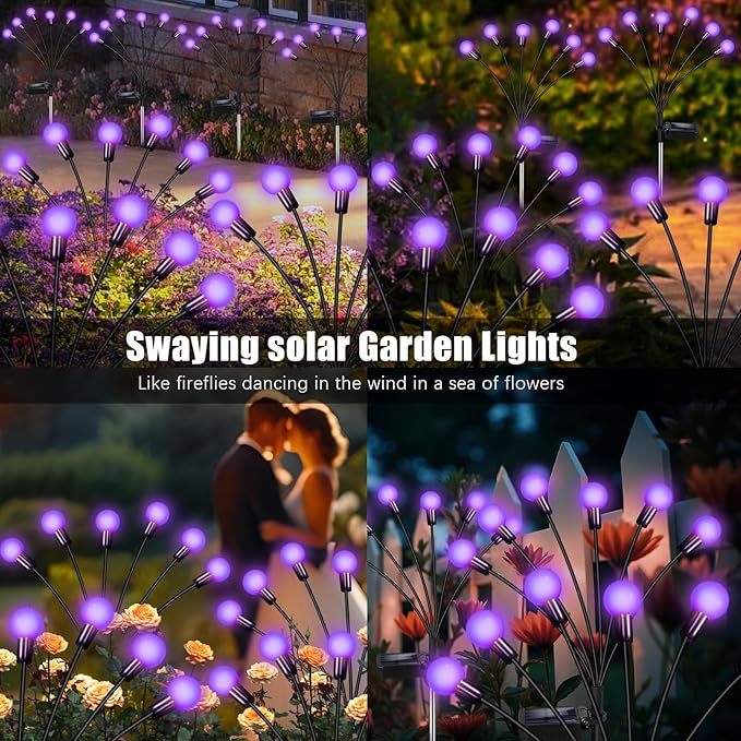 Solar Garden Lights Outdoor, Waterproof Solar Powered Lights for Yard Pathway Patio, Swaying Lawn Decor as Gardening Gifts for Women Holiday (Purple, 4 Pack 24 LED)-VerdiqueGarden
