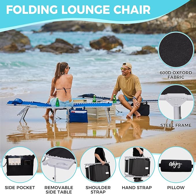 #WEJOY Folding Recliner Lounge Chair with Side Table for Outdoor 5 Positions Adjustable Reclining Patio Camping Chair with Removable Padded Pillow,Side Pocket for Beach Pool Patio Sunbathing Lawn-VerdiqueGarden