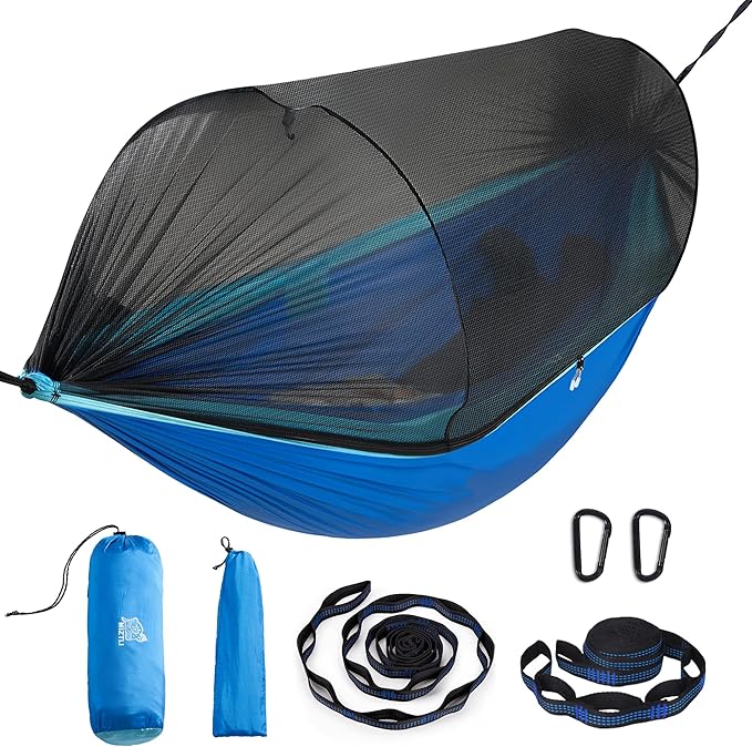 Miztli Camping Hammock -Portable Hammock w/Spacious Net & Tree Straps w/Adjustable Loops, Double and Single Hammock for Outdoor, Indoor, Hiking and Travel-VerdiqueGarden