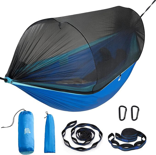 Miztli Camping Hammock -Portable Hammock w/Spacious Net & Tree Straps w/Adjustable Loops, Double and Single Hammock for Outdoor, Indoor, Hiking and Travel-VerdiqueGarden