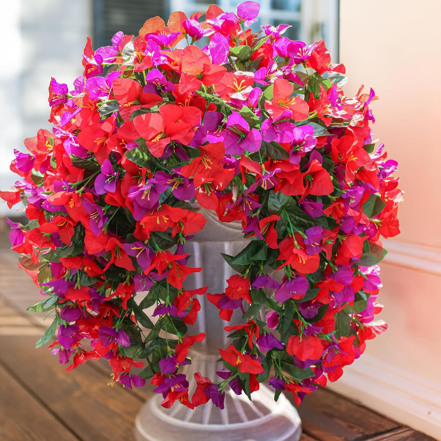 Bougainvillea Artificial Hanging Flowers Plants for Outdoors Decoration, 2pcs Fake Flowers Bougainvillea Vines Realistic UV Resistant Silk Flower for Outside Planter Porch Patio Yard Urn, Mix-VerdiqueGarden