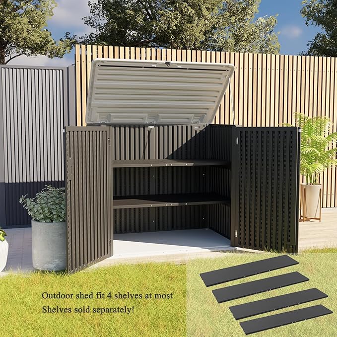 KINYING Larger Outdoor Storage Shed Weather Resistance, Resin Sheds & Outdoor Storage for Garden, Patios, Backyards, 48 Cu.Ft Tool Shed for Garbage Cans, Lawn Mower, Garden Tools,Black-VerdiqueGarden