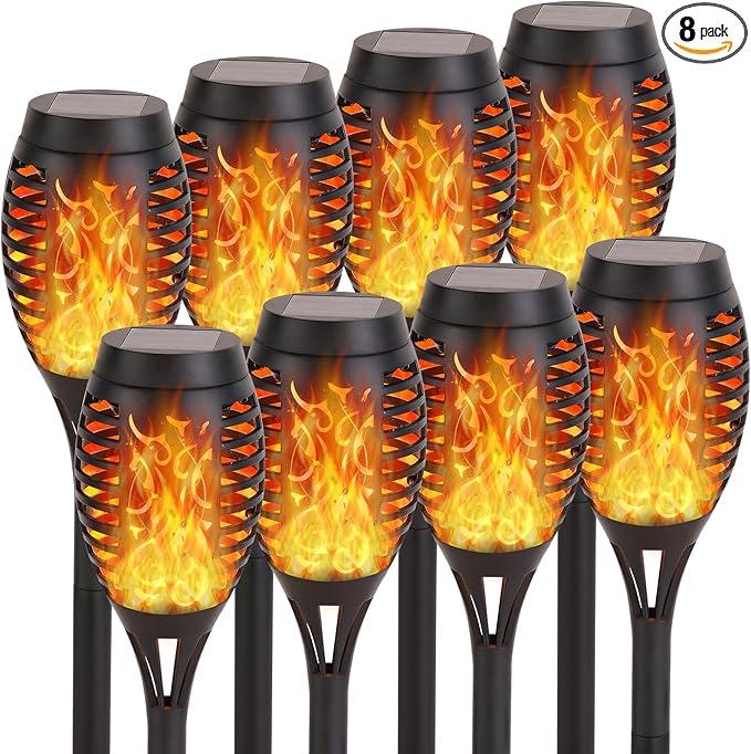 Solar Lights Outdoor, 8Pack Solar Torch Light with Flickering Flame for Garden Decor, Waterproof Outdoor Lighting Landscape, LED Flame Torches for Outside Patio Pathway Yard Decorations-VerdiqueGarden