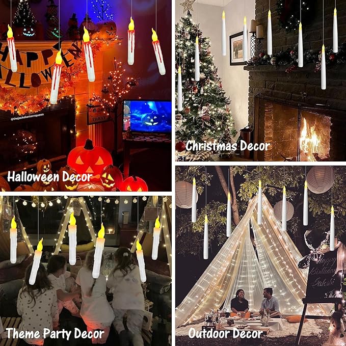 Halloween Decorations, 2023 Newest Floating LED Candles with Wand Remote Control, Witch Wizard Christmas Decor for Indoor Home Room Classroom Bedroom Birthday Party, 12pcs (White & Red), 6.6-VerdiqueGarden