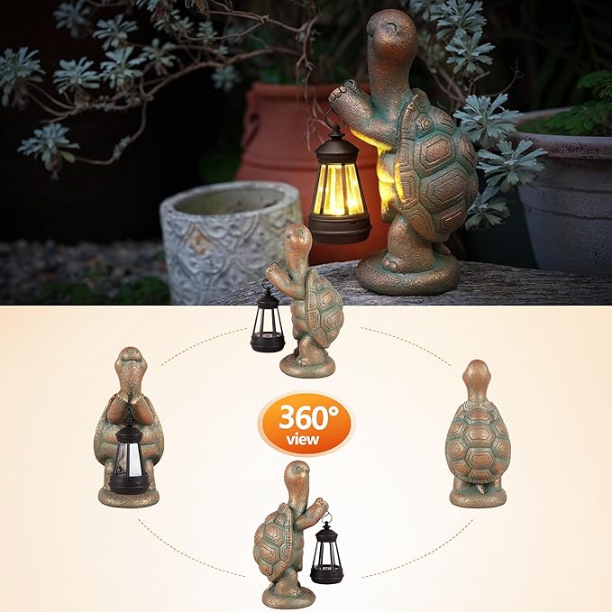 Turtle Solar Powered Outdoor Garden Statue, Resin Turtle Statue with Solar Light Lantern, Decorative Lawn, Yard Outdoor Turtle Decoration. Unique Home Decoration, Gifts for Women-VerdiqueGarden