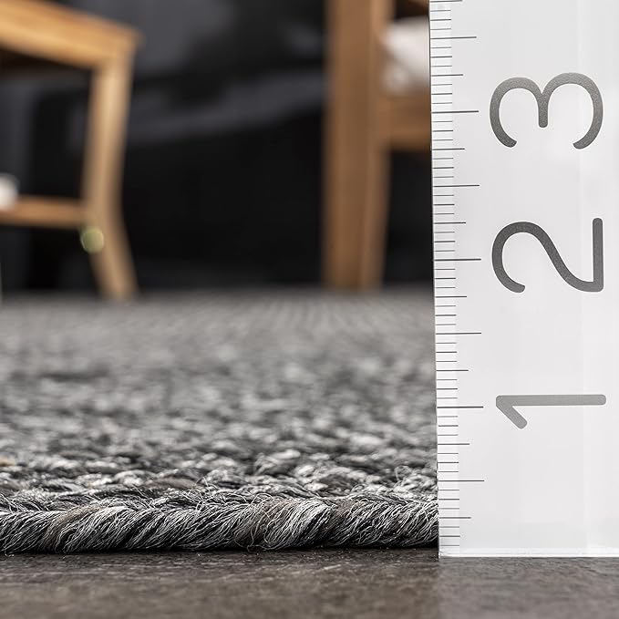 nuLOOM 2' x 16' Solid Hand Braided Indoor/Outdoor Area Rug, Pet-Friendly, High Traffic, Weather Resistant, for Patio, Balcony, Bedroom, Living, Dining Room, Wynn Charcoal-VerdiqueGarden