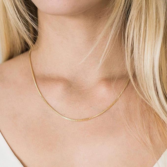 ALEXCRAFT Wholesale 6PCS 14K Gold Plated Brass Box Chain Necklace Bulk for Jewelry Making (18 inch)