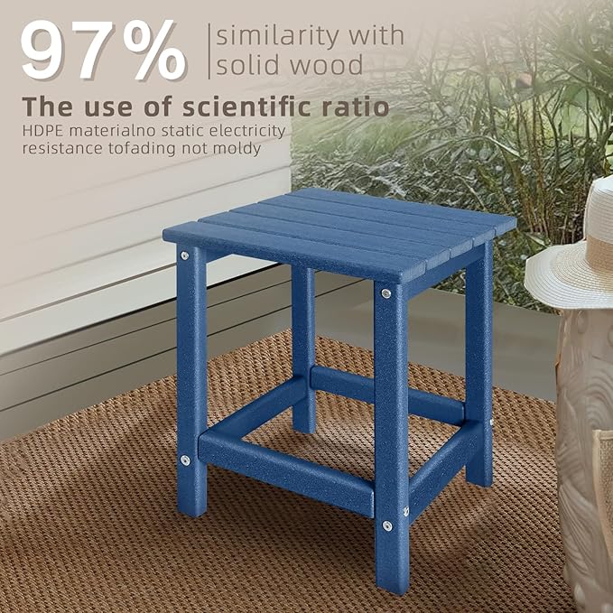 Adirondack Side Table Outdoor, HDPE Small Outdoor Table for Patio, Outside End Table, Blue, 13.98" x 13.19" x 16.73"-VerdiqueGarden