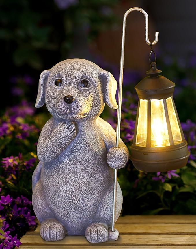 Dog Statue with Solar Lantern - Outdoor Decor Dog Figurines for Garden Lawn Patio Balcony, Outdoor Statues Unique Gifts for Women Moms Grandma-VerdiqueGarden