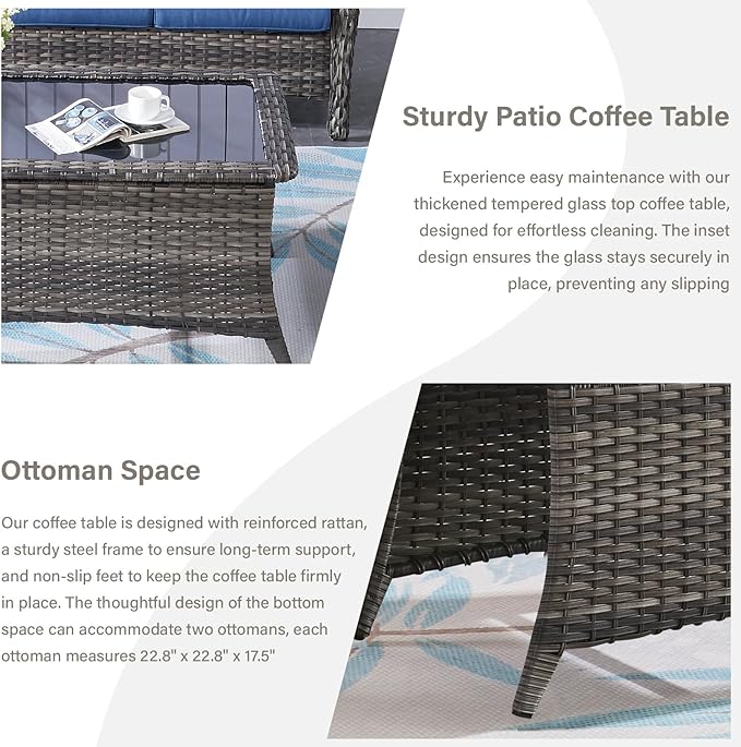 4 Piece Patio Furniture Set - Outdoor Glider Bench with Swivel Rocker Chairs and Coffee Table, High Back Small Outdoor Conversation Furniture Sets for Deck Sunroom Balcony Backyard-VerdiqueGarden