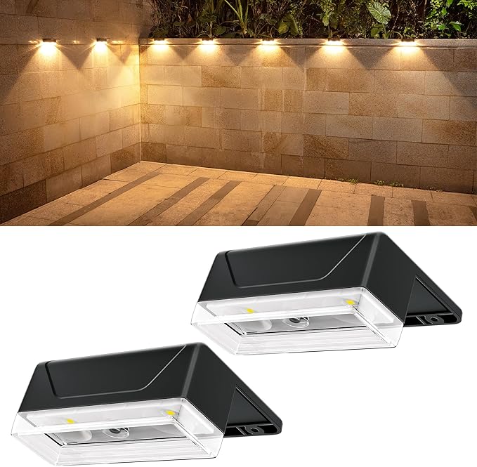Ellasay Solar Fence Lights Outdoor: IP65 Waterproof RGB Solar Powered with 8 Lighting Modes - Wall Decor for Garden Patio Backyard Balcony Porch 2 Pack-VerdiqueGarden