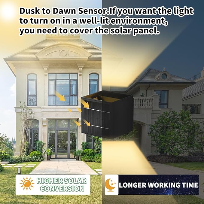 LANFU Solar Powered Motion Sensor Square Outdoor Wall Lights,Black Modern Up and Down Wall Lamps 10W,IP65 Waterproof Warm White 3000K Wall Sconce Light Exterior for Fence,Garden-VerdiqueGarden