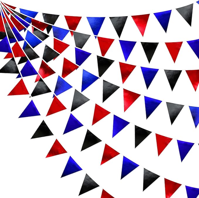 Navy Blue Red Black Party Decorations Metallic Fabric Triangle Pennant Banner Flag Bunting Garland for Graduations Birthday Retirement 4th of July USA Patriotic Veterans Party Decorations Supplies-VerdiqueGarden