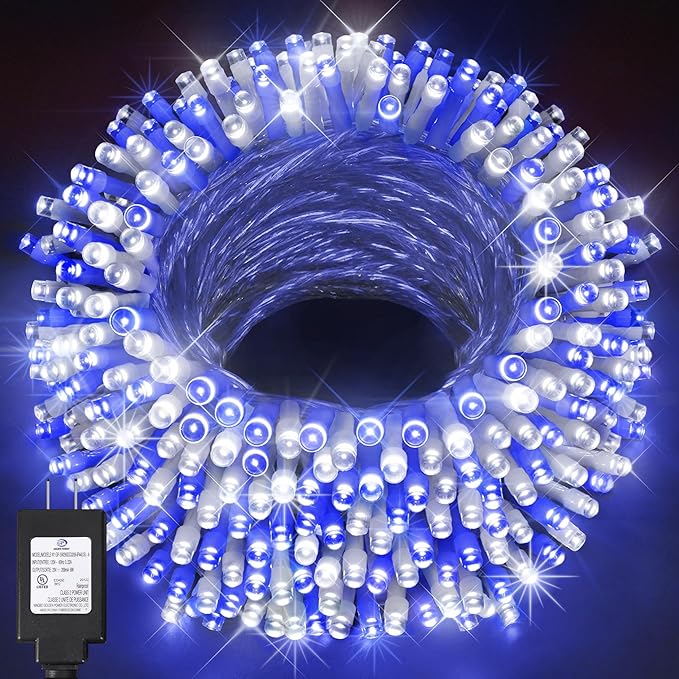 KNONEW Outdoor Christmas Lights 500 LED 197ft String Lights 8 Modes & Memory Fairy Light Plug in Waterproof LED String Lights for Xmas Yard Tree Wedding Party (Blue and White)-VerdiqueGarden
