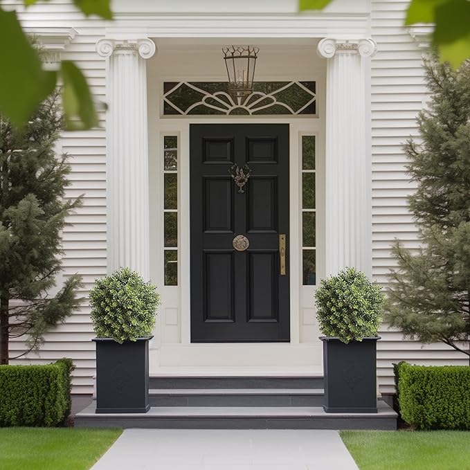 Artificial Topiary Ball Tree, 2 Pack Artificial Plants Outdoor, Ball Shaped Boxwood Topiary, Artificial Shrubs Potted for Indoor and Outdoor (22inch)-VerdiqueGarden