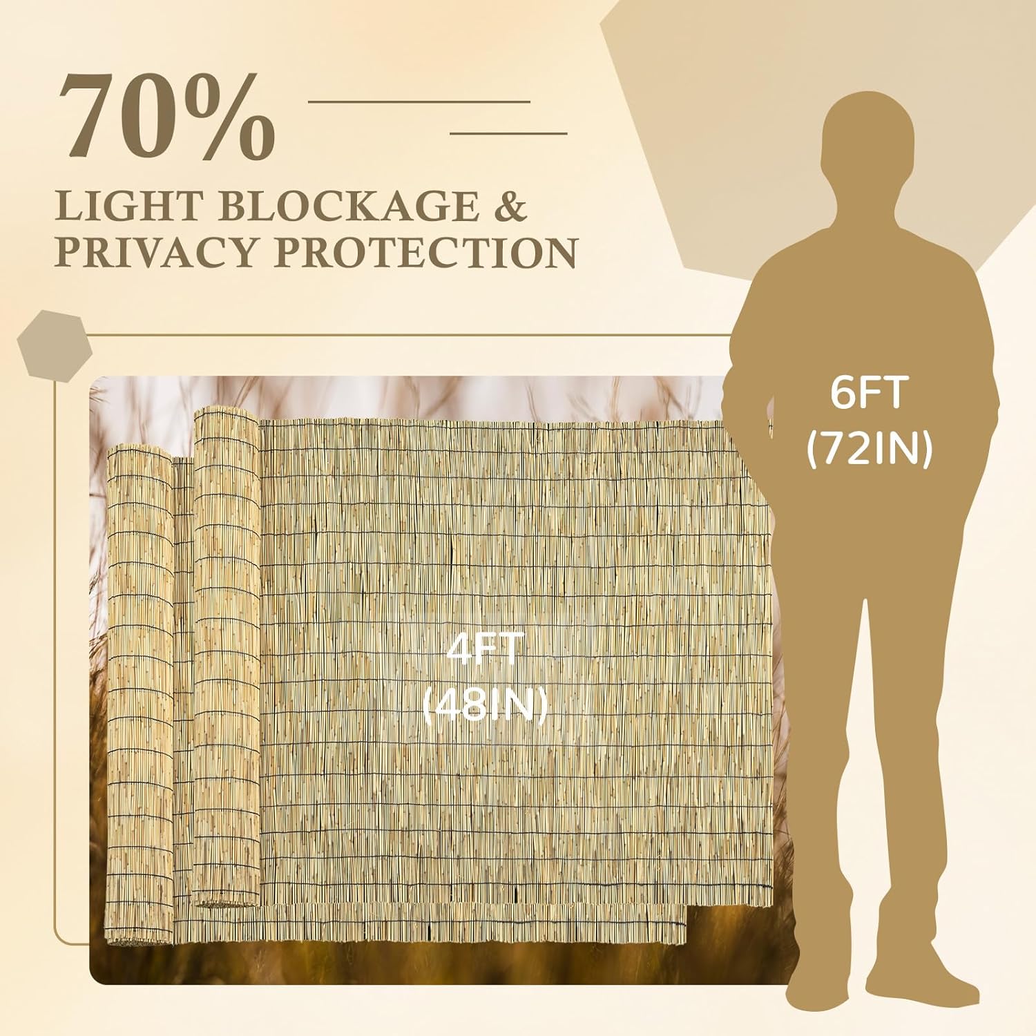 Natural 2 Pack 4FT X 16.4FT Reed Fencing Roll, Balcony Privacy Shade Reed Bamboo Fencing Garden Fence Border, Wind Block Sunshade Fence Screen for Outdoor Yard Patio Flower Bed Edge-VerdiqueGarden