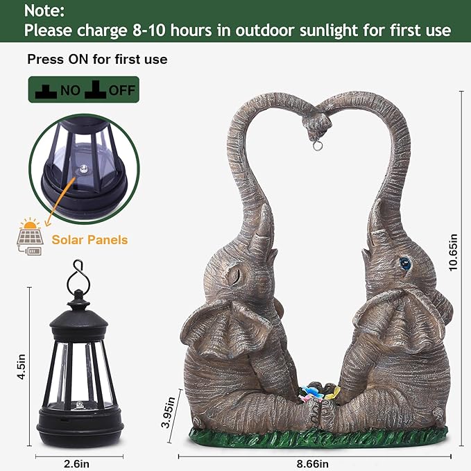 Elephant Statue Easter Garden Decor with LED Solar Lights-Set of 2 Good Luck Elephant Outdoor Statue Christmas Decorations for Yard Patio,Porch,Home -Mothers Day Gifts for Women, Mom, Grandma-VerdiqueGarden
