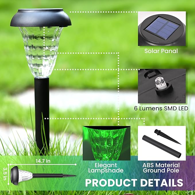 Garden Decor Solar Lights Outdoor Waterproof Outdoor Decor Solar Pathway Lights Color Changing Light for Patio Driveway Walkway Yard Backyard Lawn Landscape Decor (8 Pack)-VerdiqueGarden