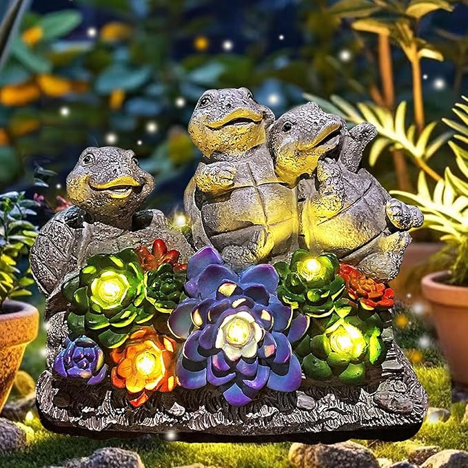 Solar Turtle Garden Statues Outdoor Decor- Birthday Gift for Mom from Daughter, Tortoise Figurine Garden Decor for Outside Yard Art for Housewarming Gift-VerdiqueGarden