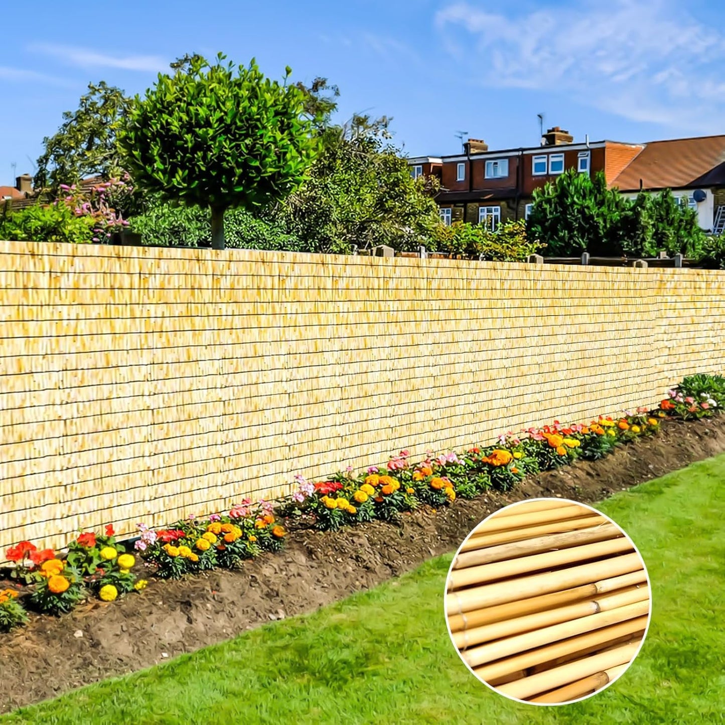 Bamboo Reed Fencing, Natural Bamboo Screens Outdoor for Patio, Decorative Balcony Privacy Screen Reed Fence Rolls Curtains for Garden Backyard, 3 x 10 FT-VerdiqueGarden