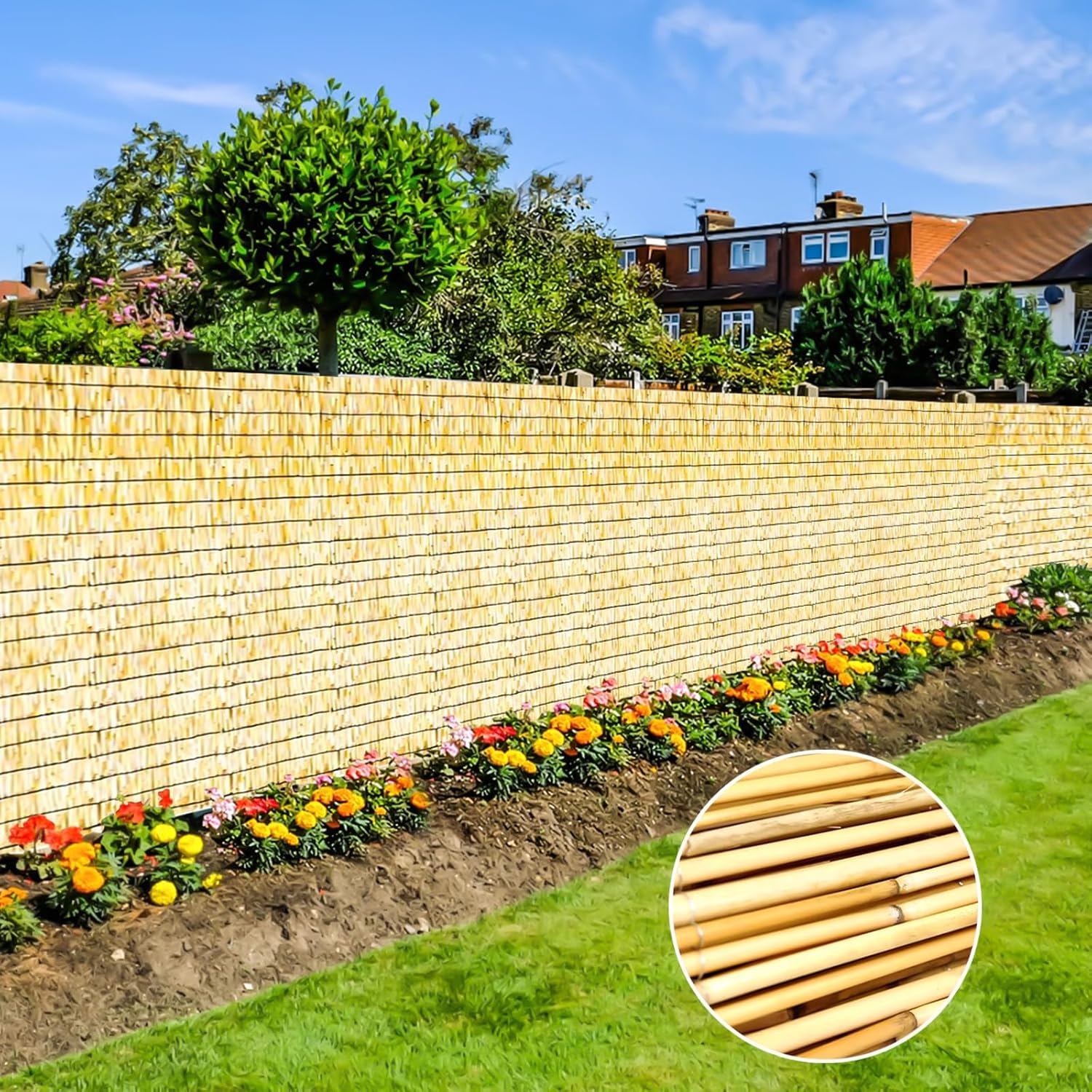 Bamboo Reed Fencing, Natural Bamboo Screens Outdoor for Patio, Decorative Balcony Privacy Screen Reed Fence Rolls Curtains for Garden Backyard, 3 x 10 FT-VerdiqueGarden