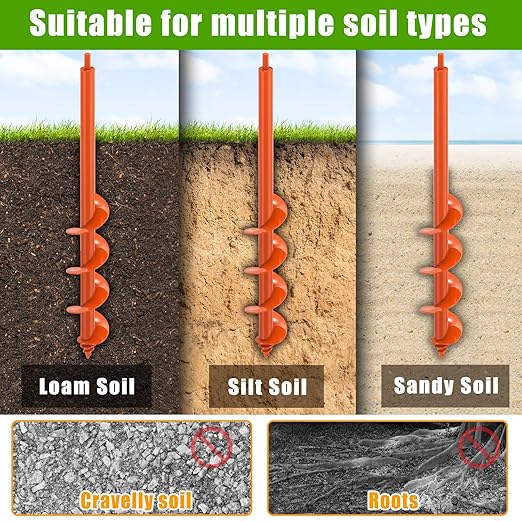 Auger Drill Bit for Planting 3 x 24'', Threaded Garden Auger Post Hole Digger, Spiral Drill Earth Dirt Augers for Bulb, Vegetables, Fence Posts and Umbrella Holes, Fits in 3/8” Drill Chuck-VerdiqueGarden