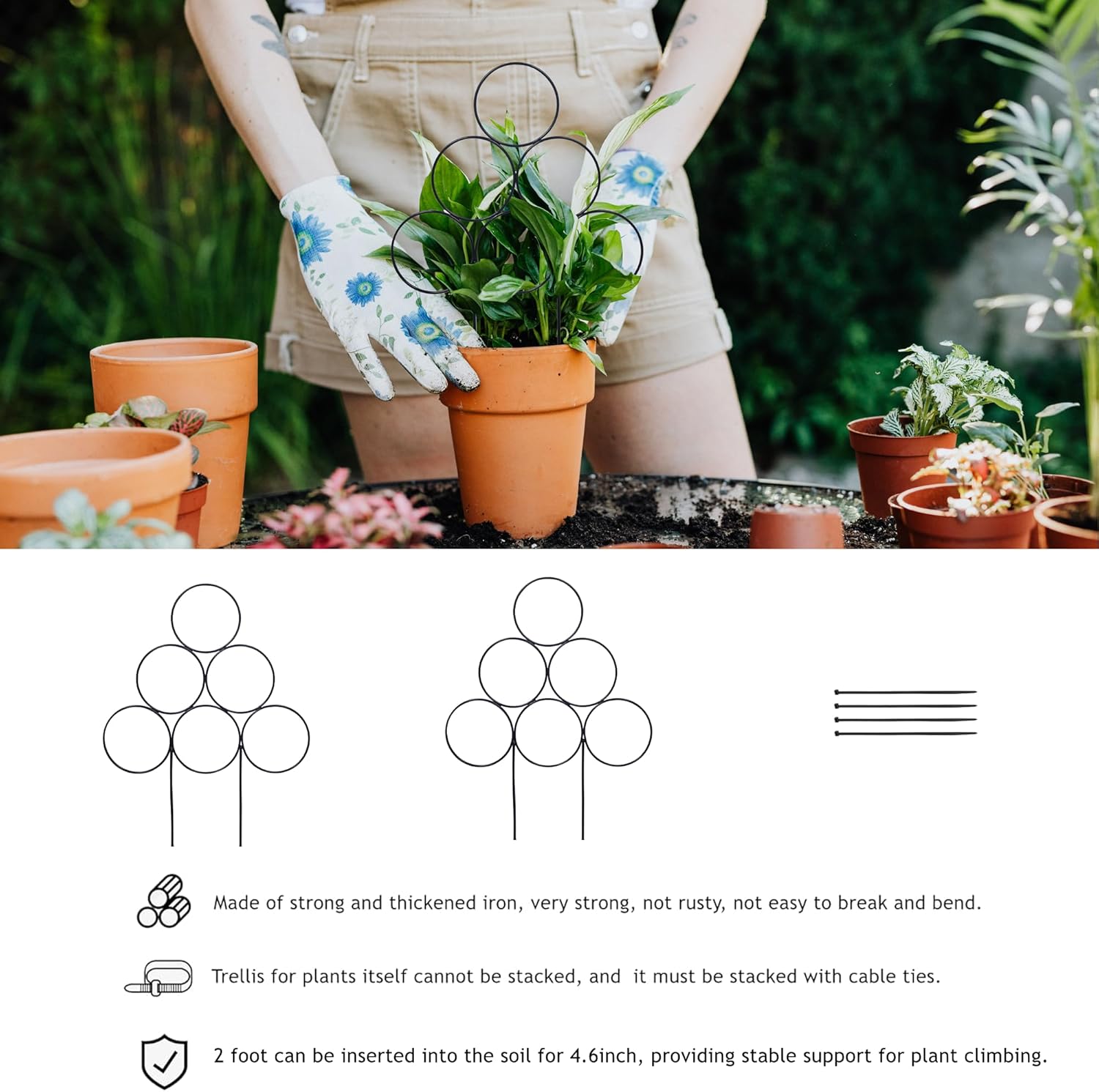 15.7 Inch Plant Trellis Indoor for Potted Plants 2 Pack Indoor Houseplant Trellis for Climbing Plants Stackable for Vine Ivy Support(15.7inch Black)-VerdiqueGarden