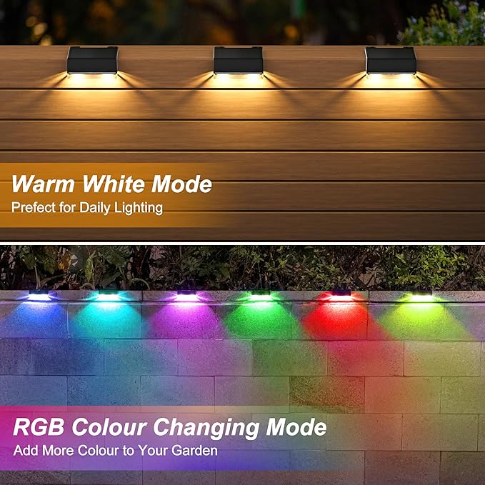 Ellasay Solar Fence Lights Outdoor: IP65 Waterproof RGB Solar Powered with 8 Lighting Modes - Wall Decor for Garden Patio Backyard Balcony Porch 2 Pack-VerdiqueGarden