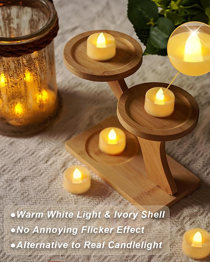 BEICHI Flameless Candles, 24Pack Battery Operated Candles, LED Tea Lights Candles Battery Operated, Flickering Fake Candles for Wedding Party Home Decor- Warm White, Ivory Base-VerdiqueGarden