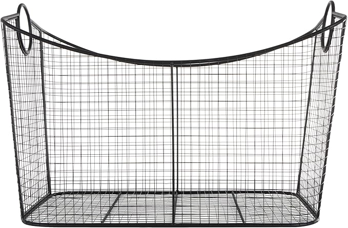 Deco 79 Metal Large Open Frame Wire Grid Storage Basket with Curved Sides and Ring Handles, 30" x 20" x 20", Black-VerdiqueGarden