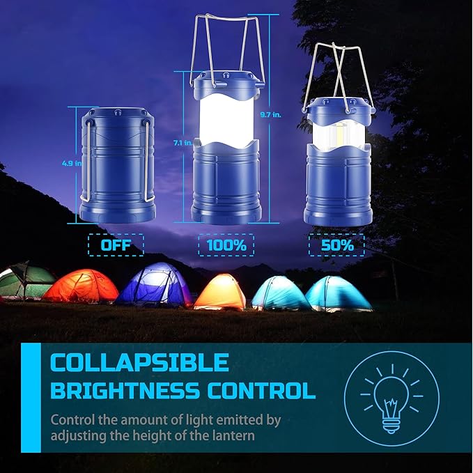 Lichamp LED Camping Lantern, 4 Pack Battery Powered Flashlight for Power Outages, Portable Collapsible Hanging Light Essential for Home, Outdoor, Emergency Lamp Survival Kit Gear for Hurricane, Blue-VerdiqueGarden