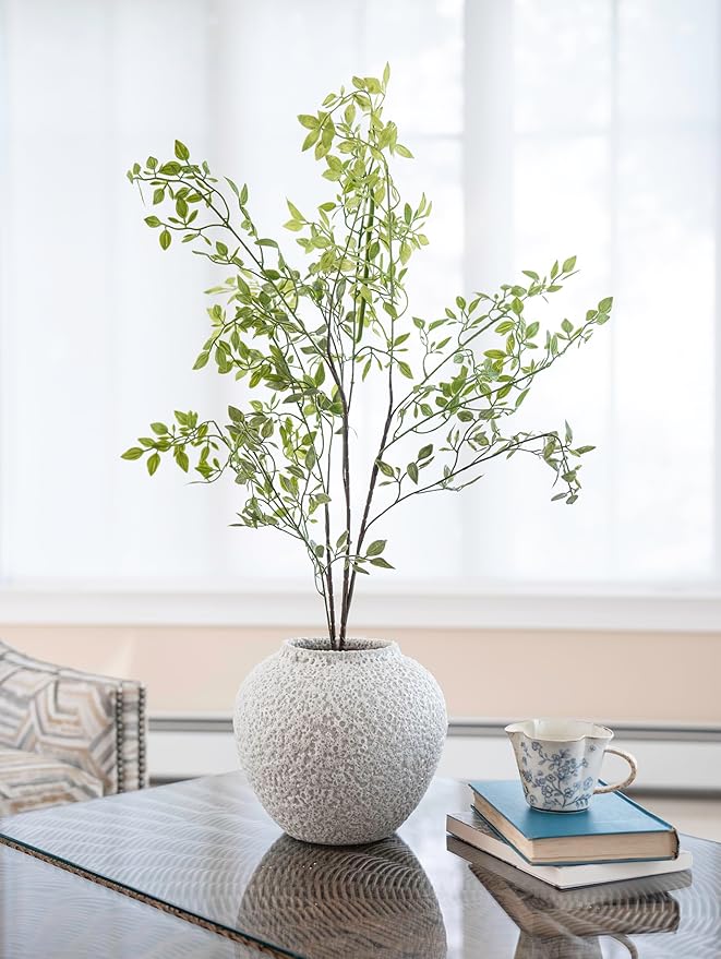White Ceramic Vase Flower Vase, Big Textured Round Vase for Centerpieces, Kitchen, Living Room, Bedroom Decor Gifts-VerdiqueGarden