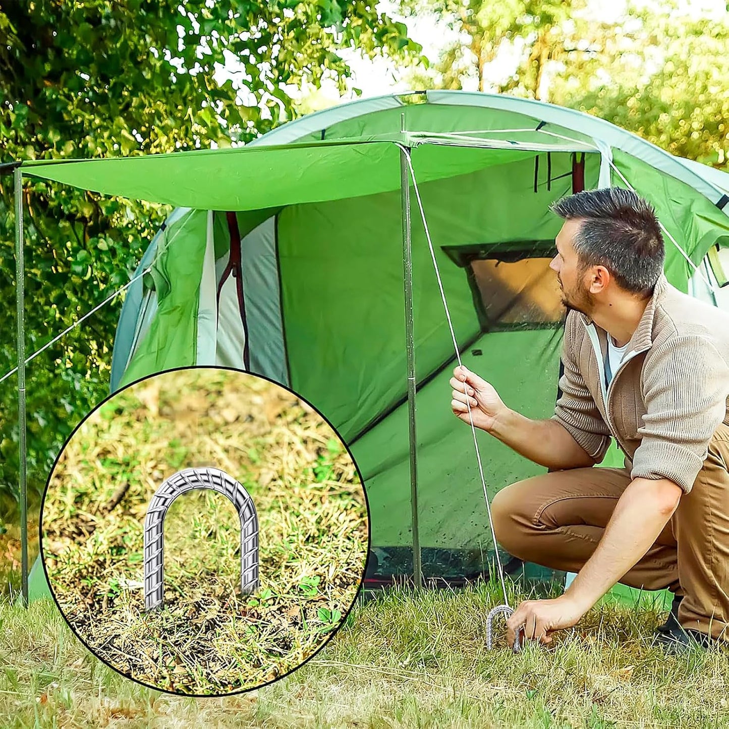 Rebar-Stakes-12-Inch-Galvanized, U Hook Trampoline Stakes 20 Pack Ground Anchors Tent Stakes Heavy Duty for Plants Anti-Rust Landscape Fabric Stakes Artificial Turf-VerdiqueGarden