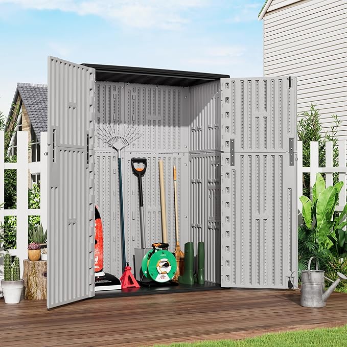Outdoor Storage Shed Waterproof,Resin Storage Sheds Outdoor with Floor,Outdoor Storage Cabinet for Garage Storage, Pool Storage, Bike, Garden (57Cu.ft)-VerdiqueGarden