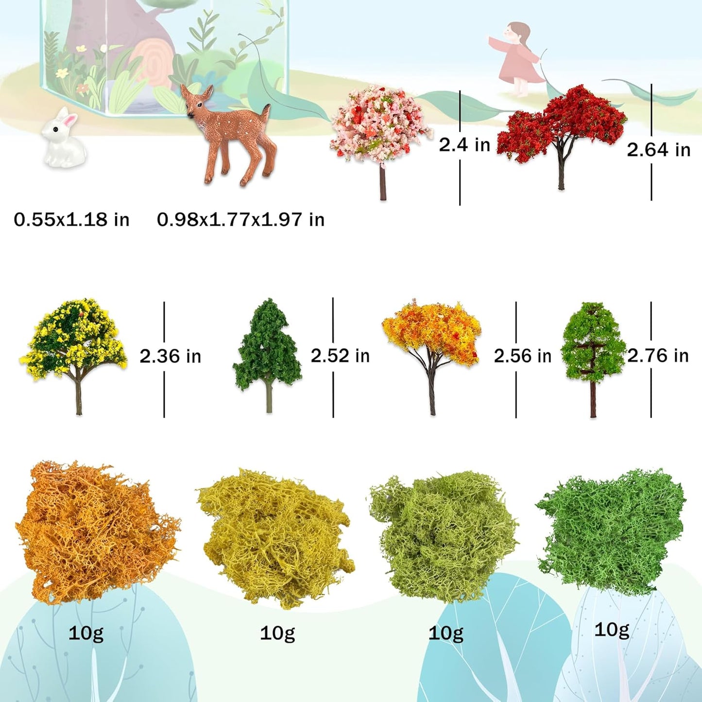 36 Pcs Fairy Garden Accessories, Mini Resin Animals Figures, Artificial Tree Stumps and Fake Stone Rocks, Moss Bonsai Micro Landscape Ornaments Kit, Miniature Garden Kit, Terrarium Ornaments DIY Craft-VerdiqueGarden