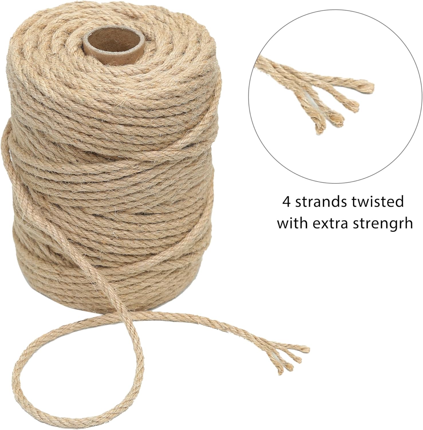 Natural Jute Twine 328ft 8mm,4Ply Twisted Thick Twine Rope Strong Jute String Roll for Crafts Gift Wrapping Gardening Home Decor Bundling Cat Scratching Post-VerdiqueGarden