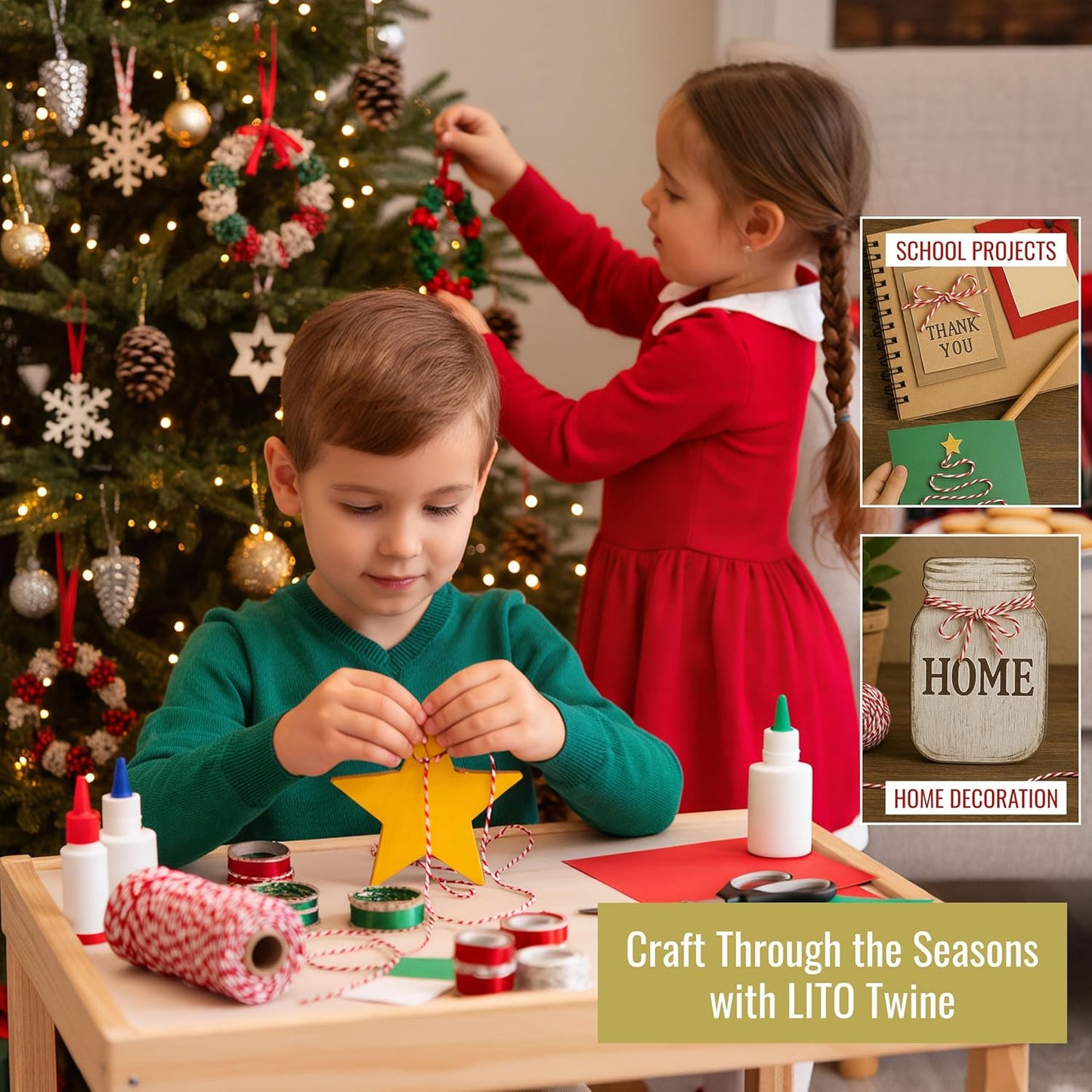 Red and White Organic Twine Cotton String - 500 Feet Wrapping, Baking, Butcher, Crafts, DIY Projects, Easter, Christmas-VerdiqueGarden