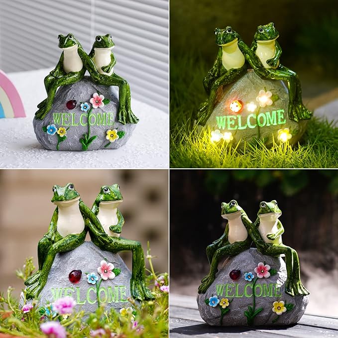 Nacome Solar Garden Outdoor Statues Frog with Succulent and 7 LED Lights - Lawn Decor for Patio, Balcony, Yard Ornament - Unique Housewarming Gifts-VerdiqueGarden