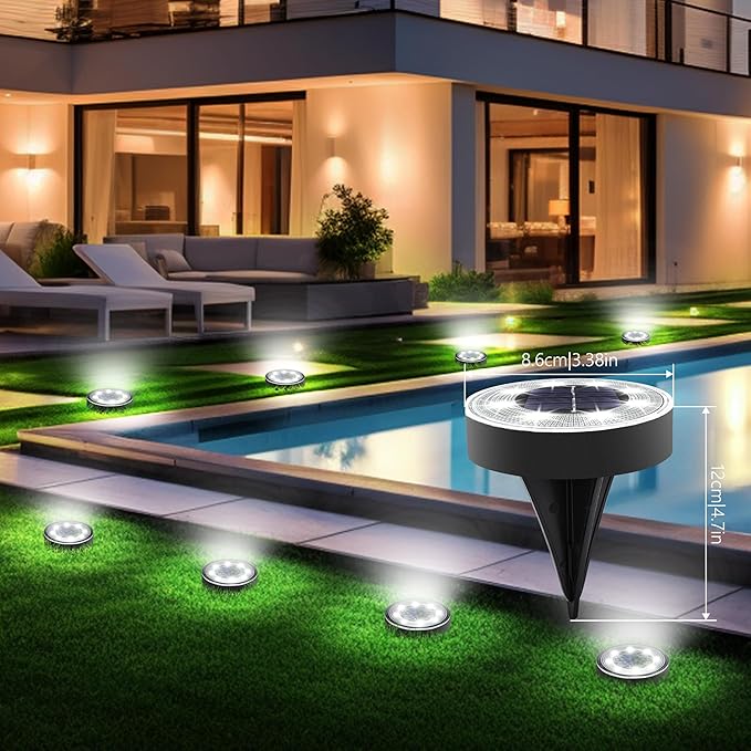 Joomer Solar Ground Lights, 8 Pack 8 LED Solar Lights Outdoor Waterproof IP68 Solar Disc Lights In-Ground Landscape Lighting Outdoor Lights for Patio Pathway Lawn Yard Driveway Walkway (White)-VerdiqueGarden
