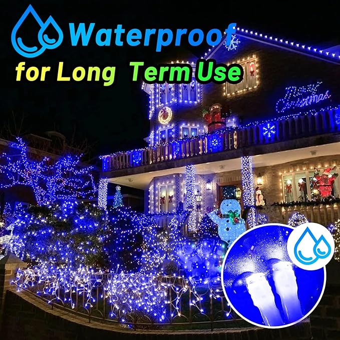 KNONEW Outdoor Christmas Lights 99ft 300 LED String Lights 8 Modes & Timer Fairy Light Plug in Waterproof LED String Lights for Xmas Yard Tree Wedding Party Holiday Decorations (Blue)-VerdiqueGarden