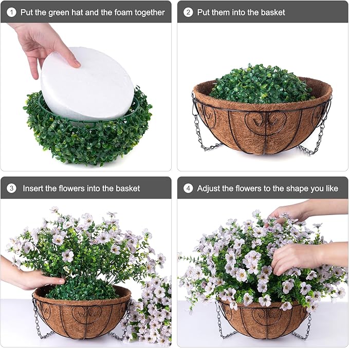 Artificial Fake Hanging White Plants Flowers Basket for Outdoor Fall Winter, Faux Silk Daisy in Planter Realistic UV Resistant for Christmas Outside Porch Home Patio Balcony Yard Decoration-VerdiqueGarden