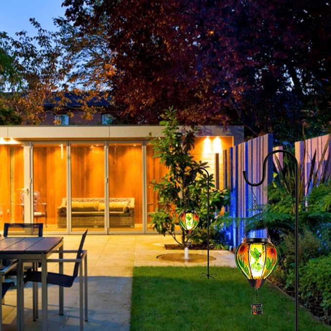 Hummingbird and Sunflower Solar Hot Air Balloon Lantern with Flame, Glass Hot Air Balloon Solar Lantern Outdoor Waterproof, Hanging Solar Lantern for Outside Garden Patio Tree Porch Yard-VerdiqueGarden