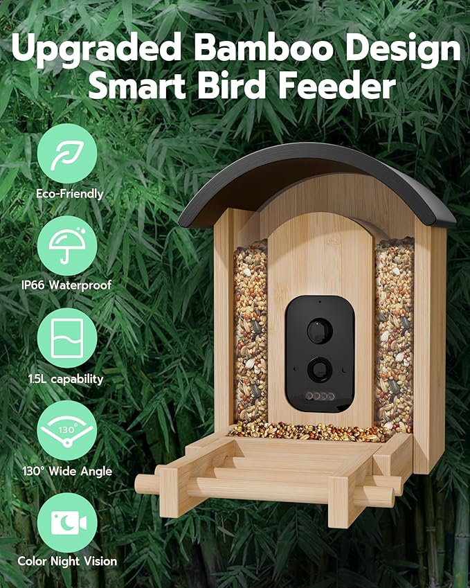 Bird Feeder with Camera, Smart Wild Bird Feeder for Outdoors with AI Identify, Solar Bird Feeder Watching Camera Auto Capture Birds & Real-time Notifications, Gifts for Birdlover (Arch)-VerdiqueGarden
