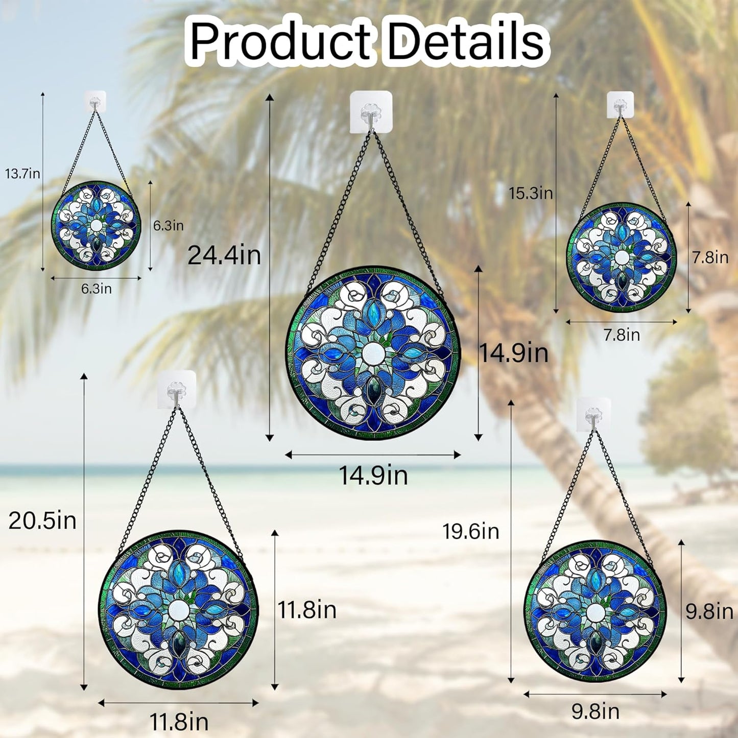 Stained Glass Window Hanging, Boho Style Sun Catchers Diamond Glass Panel Hangings Tiffany Suncatcher Decor for Birthday for Women, Men, Wife, Aunt, and Mom 14.9x14.9 in-VerdiqueGarden