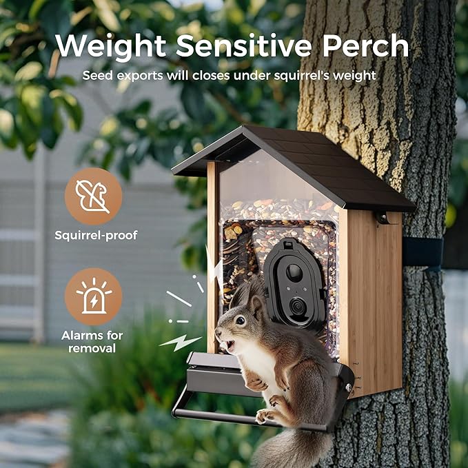 Smart Squirrels-Proof Bird Feeder with Camera Solar Powered, AI Identify Bird Species, Instant Notification Camera, CCPA Data Security, 3.2L Ultra Large Capacity Gift-VerdiqueGarden