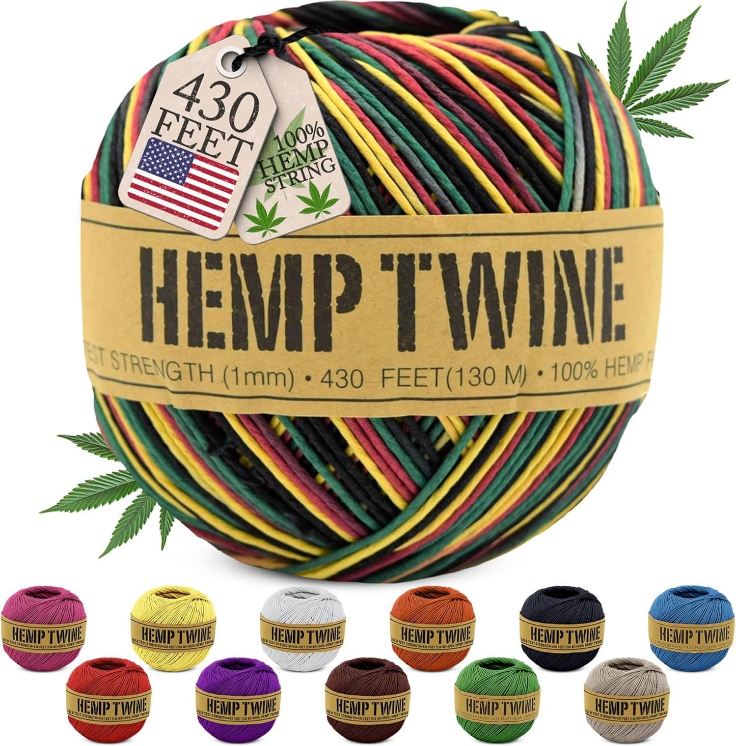 Hemp Twine for Gardening - Twine for Crafts - Organic Natural Hemp String for Jewelry Making - Strong Durable Cord for Decoration, Macrame + Cooking - 1MM, 100G/430 Ft. - 20 lb. Test Strength - Rasta-VerdiqueGarden