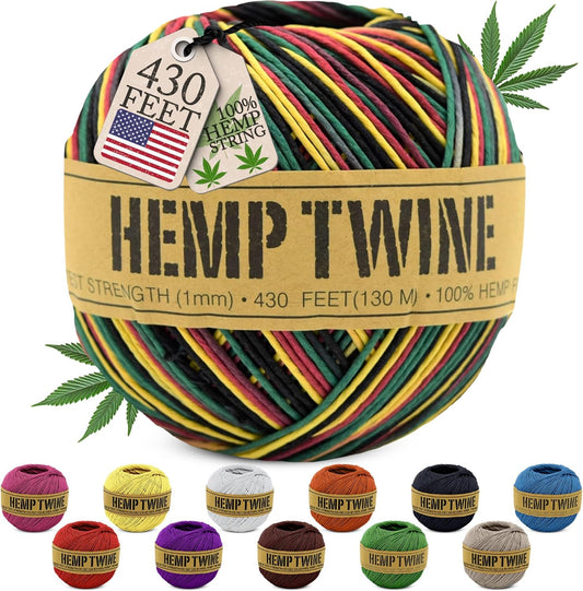 Hemp Twine for Gardening - Twine for Crafts - Organic Natural Hemp String for Jewelry Making - Strong Durable Cord for Decoration, Macrame + Cooking - 1MM, 100G/430 Ft. - 20 lb. Test Strength - Rasta-VerdiqueGarden