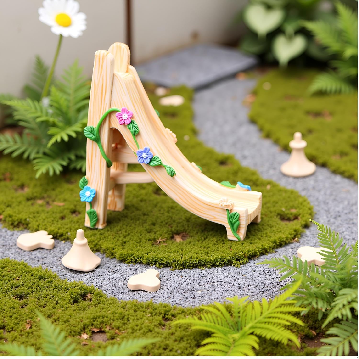 Miniature Fairy Garden Accessories, Resin Craft Flower Slide Figurine, 2.8 * 1.4 * 2.8 inches, Decorative Landscape Ornament-VerdiqueGarden