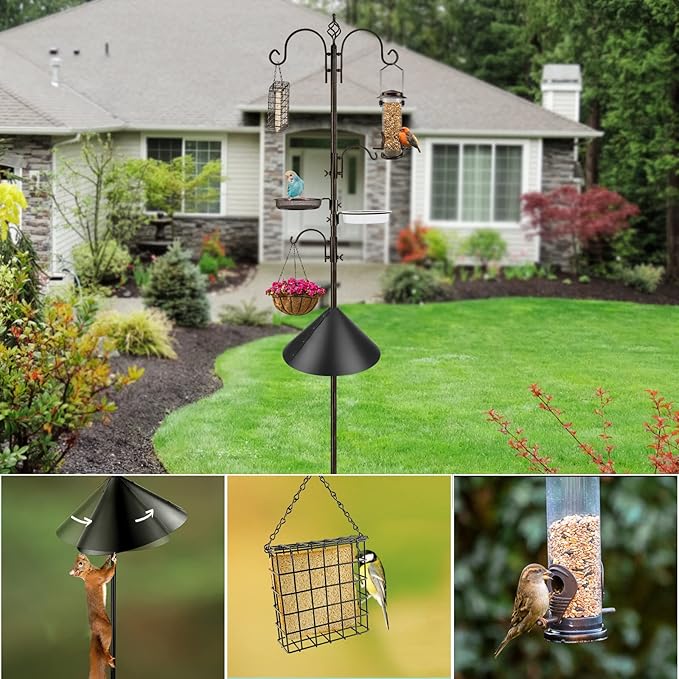 Bird Feeding Station Kit with Squirrel Baffle and Suet Cage Wild Bird Feeder Kit with Mesh Tray, Fruit Hook, and Double W Hook for Attracting Wild Birds-VerdiqueGarden