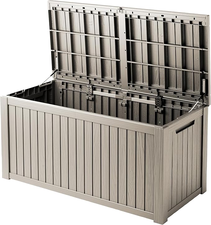 200 Gallon Outdoor Storage Bench Waterproof - Resin Deck Storage Chest for Patio & Pool, Lockable Outdoor Storage Box for Cushions & Tools, UV-Resistant, Granite Grey-VerdiqueGarden